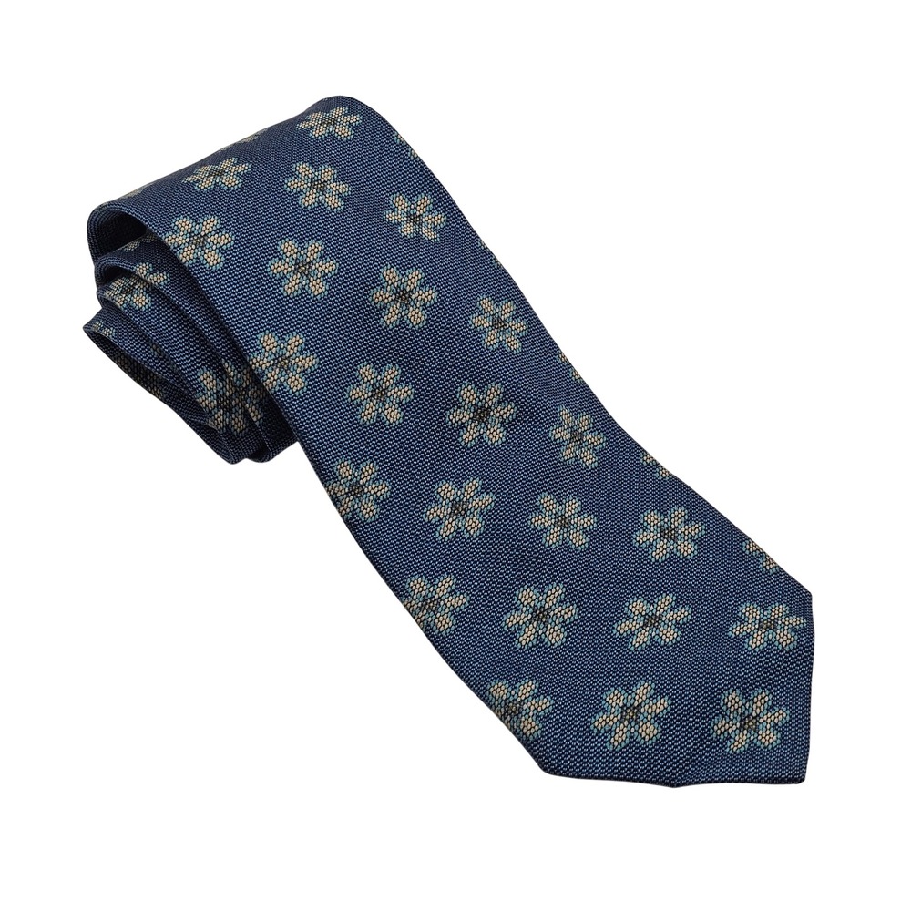 Ermenegildo Zegna Silk Tie Blue Floral Geometric Old Money Luxury Designer Italy